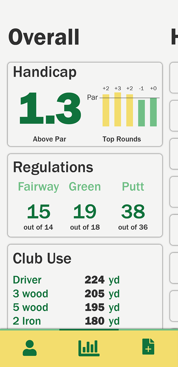 A screen of the golf companion UI design