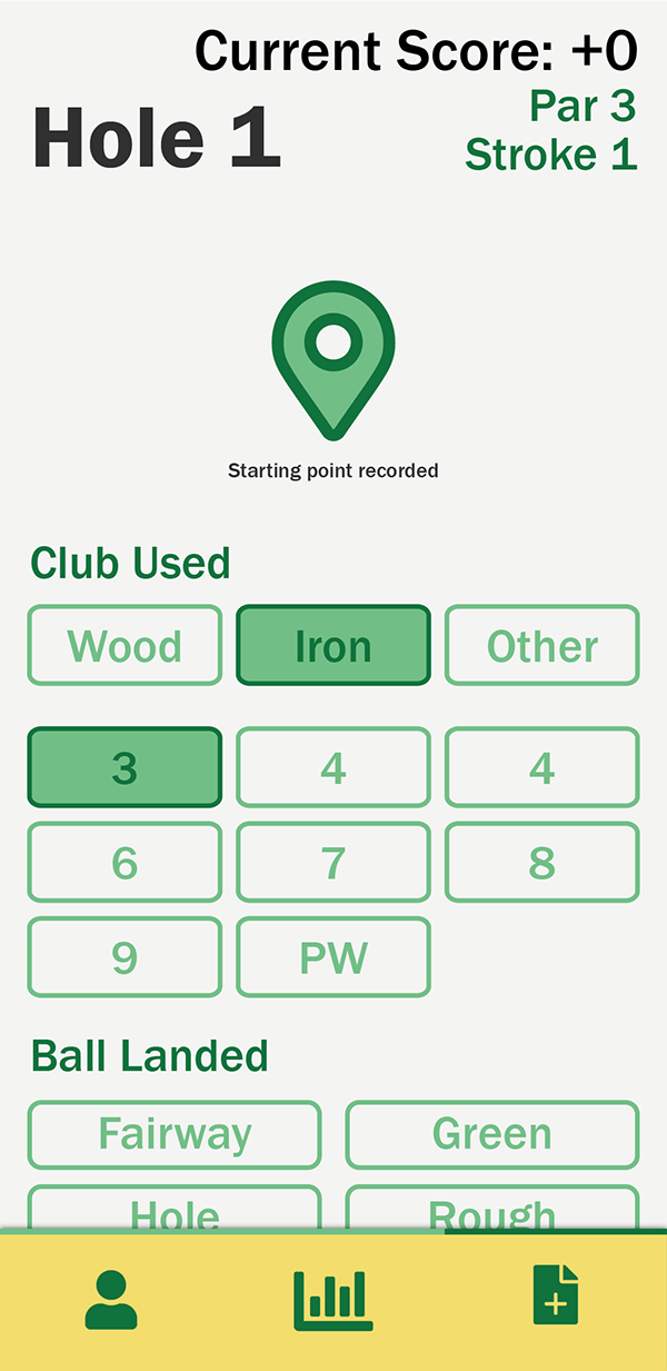 A screen of the golf companion UI design